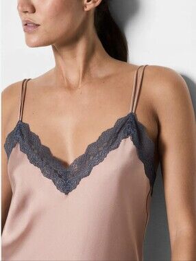 ETAM France Lace Trim Cami Top GREY BROWN Coffee Size XL